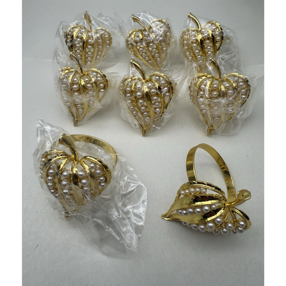 Napkin Rings Set of 8 Gold Pearl Napkin Rings, Napkin Holders for Cloth *READ... - Picture 1 of 15
